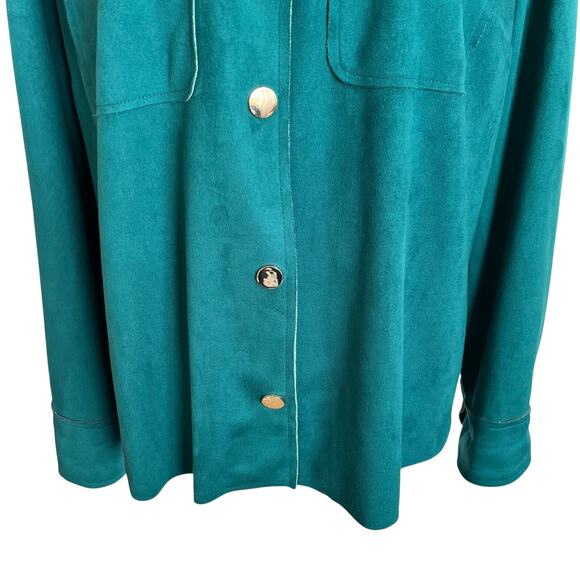 Chico's Jacket Women's Size 2 Large 12/14 Turquoise Faux Suede Gold Buttons - Picture 3 of 10